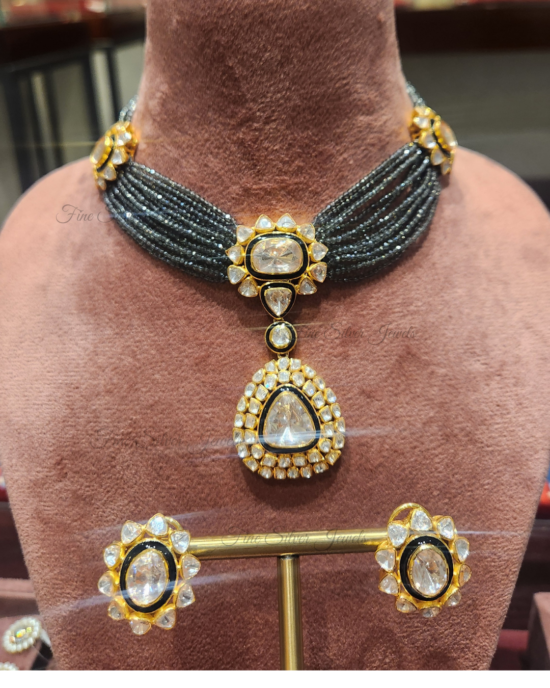 925 Silver Falak Polki Necklace Set