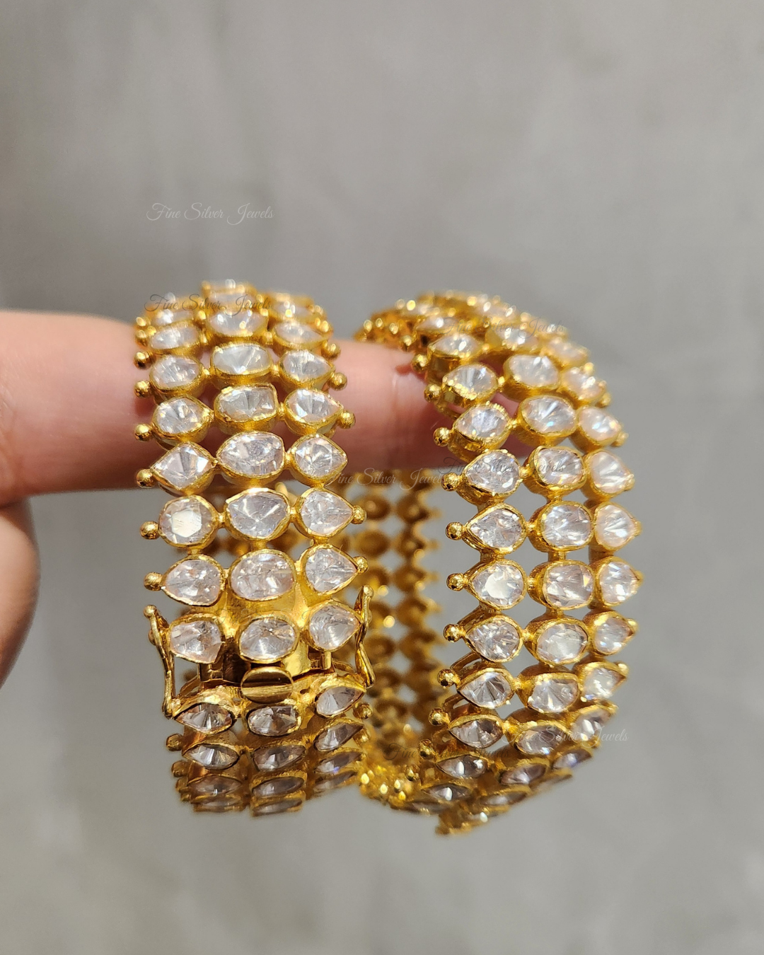 925 Silver Three line polki bangle