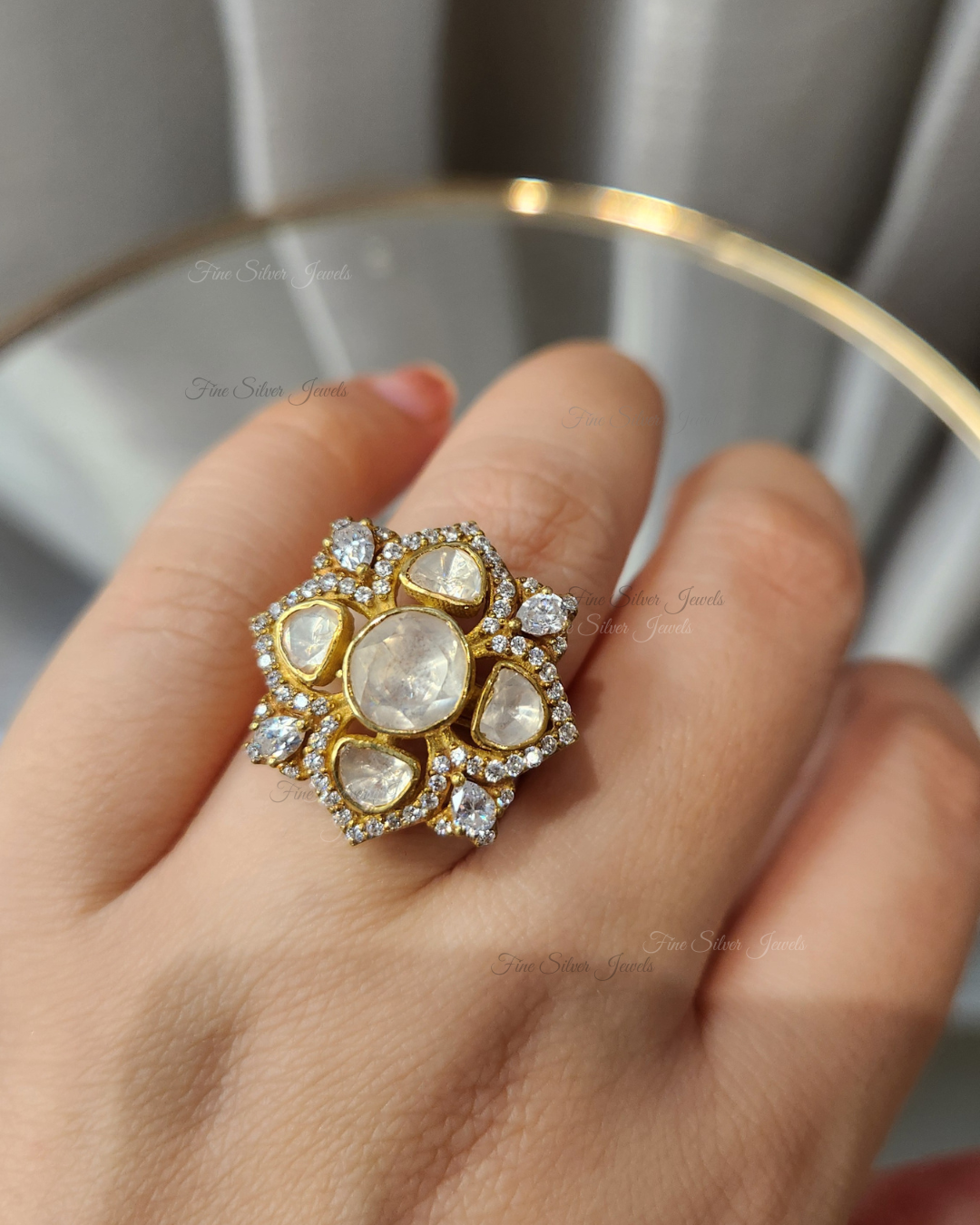 925 Silver Shehla Polki Ring