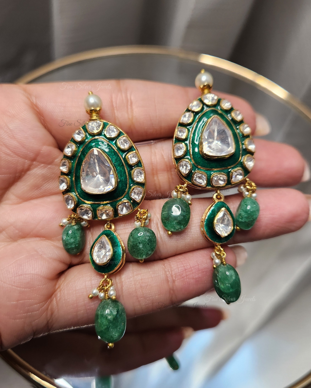 925 Silver Abha Polki Earring