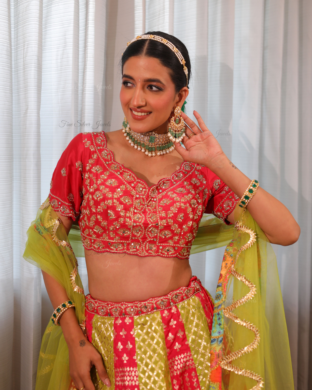 925 Silver Pearl Polki Mathapati