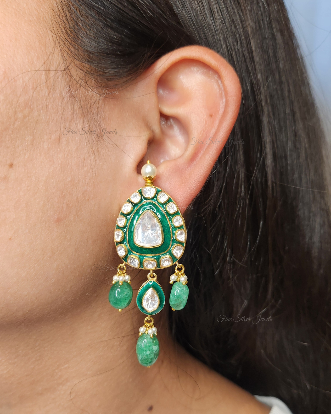 925 Silver Abha Polki Earring