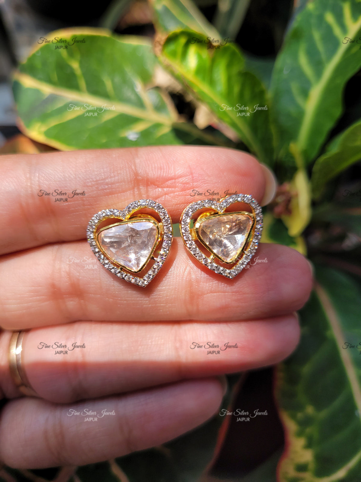 925 Silver Heart Polki Pendant Set