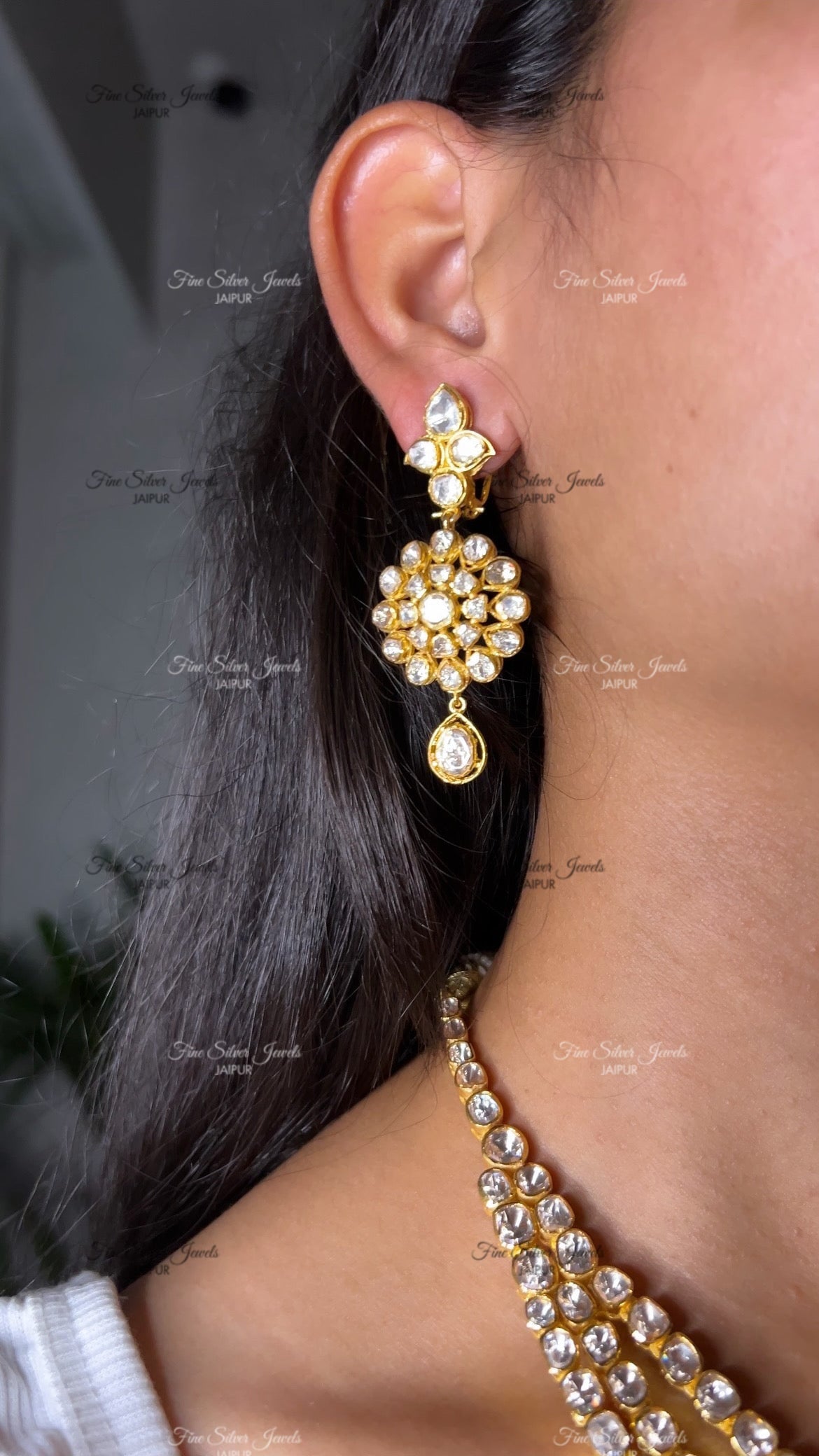 925 Silver Rukmini Polki Necklace Set