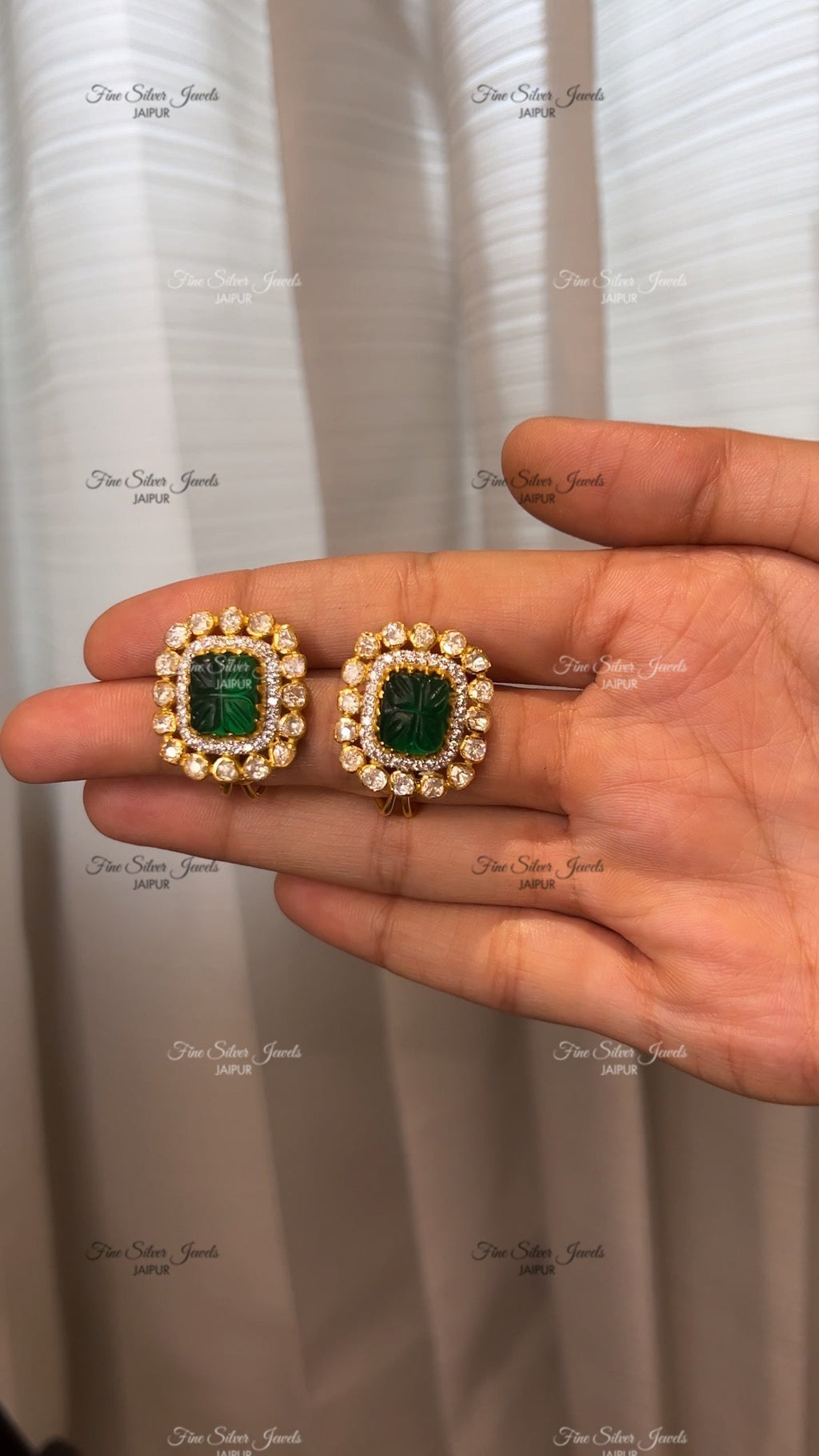 925 Silver Green Emerald Necklace Set