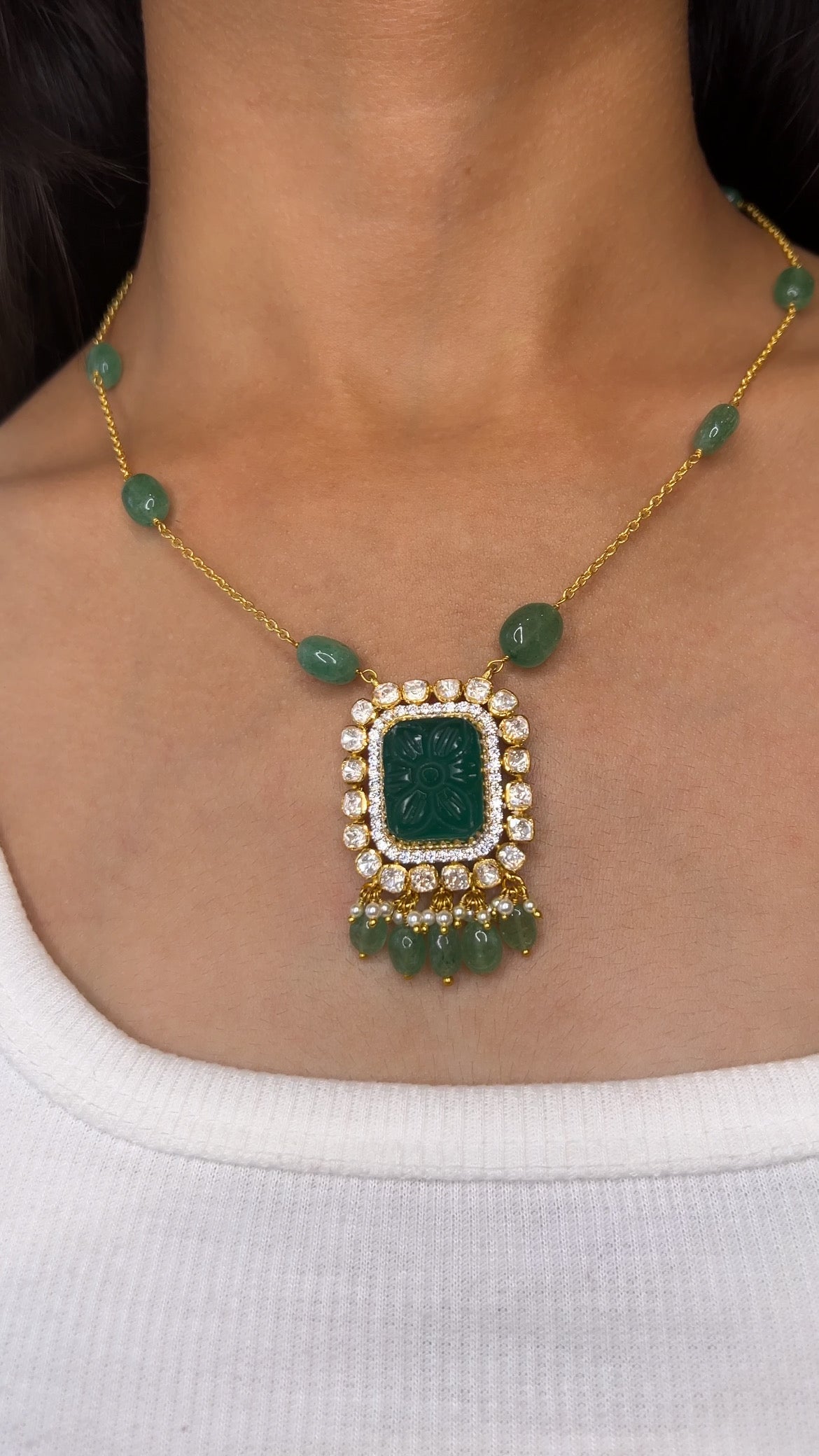 925 Silver Green Emerald Necklace Set