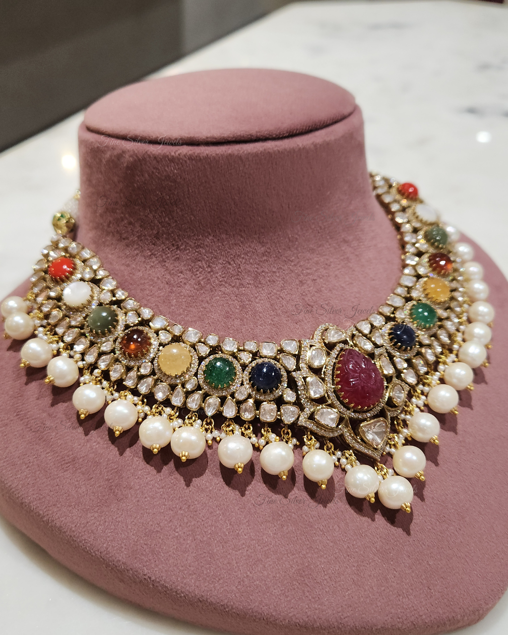 925 Silver Pavitra Navratan Necklace Set