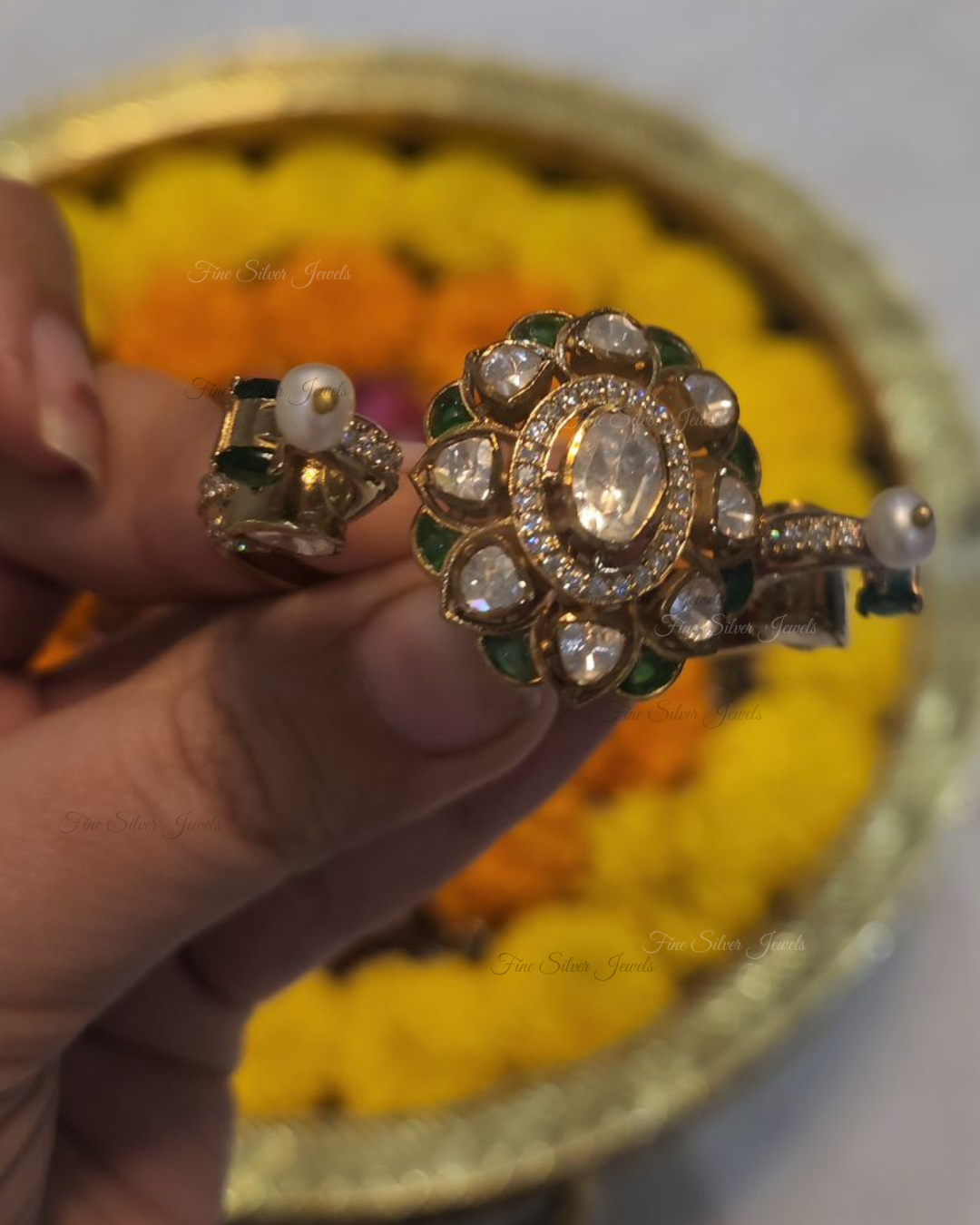 925 Silver Gulaal Polki Ring