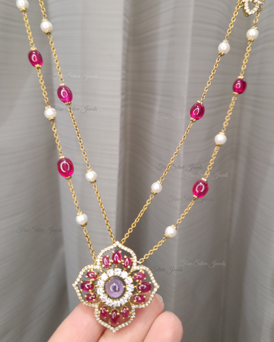 925 Silver Rosy Pendant Necklace