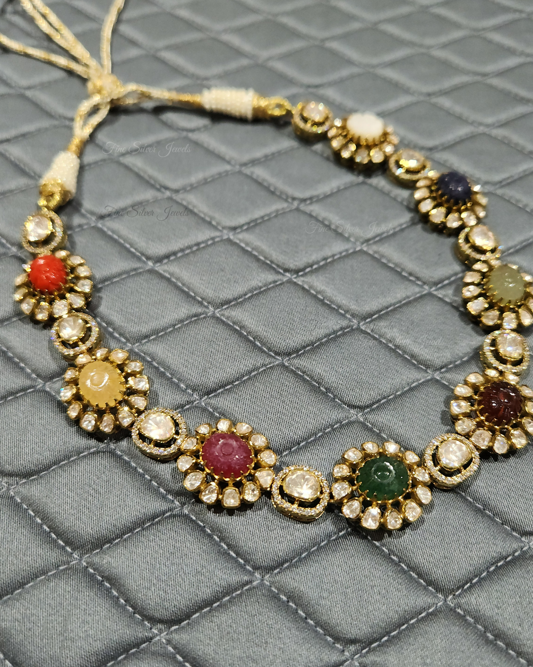 925 Silver Mayuri Navratan Necklace