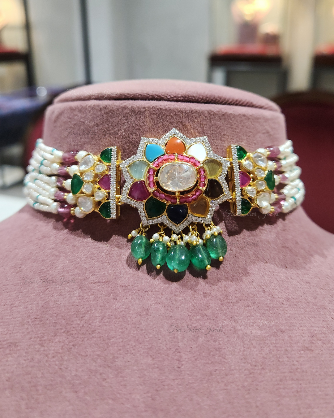 925 Silver Janaki Navratan Necklace