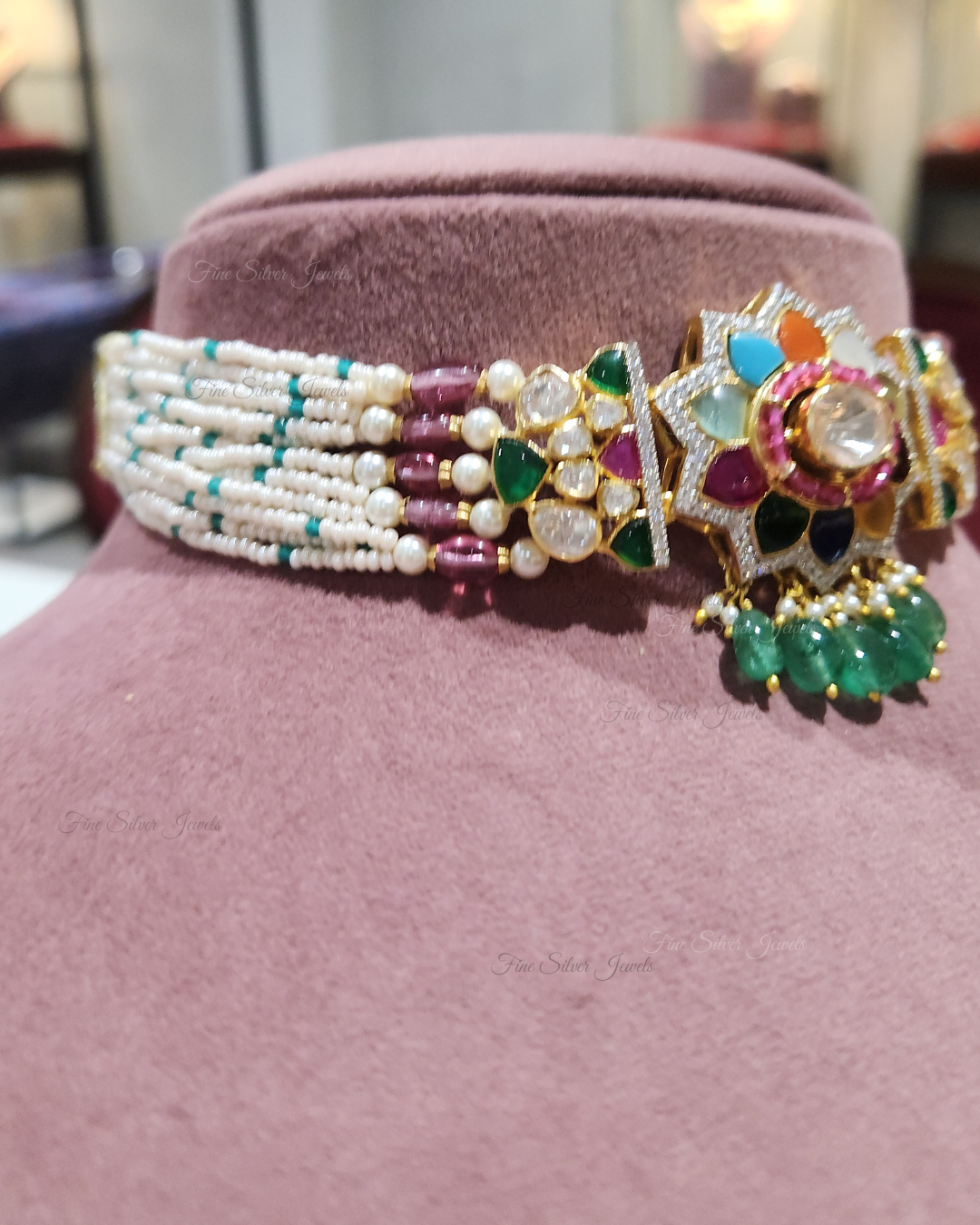 925 Silver Janaki Navratan Necklace