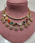 925 Silver Navratan Polki Necklace Set