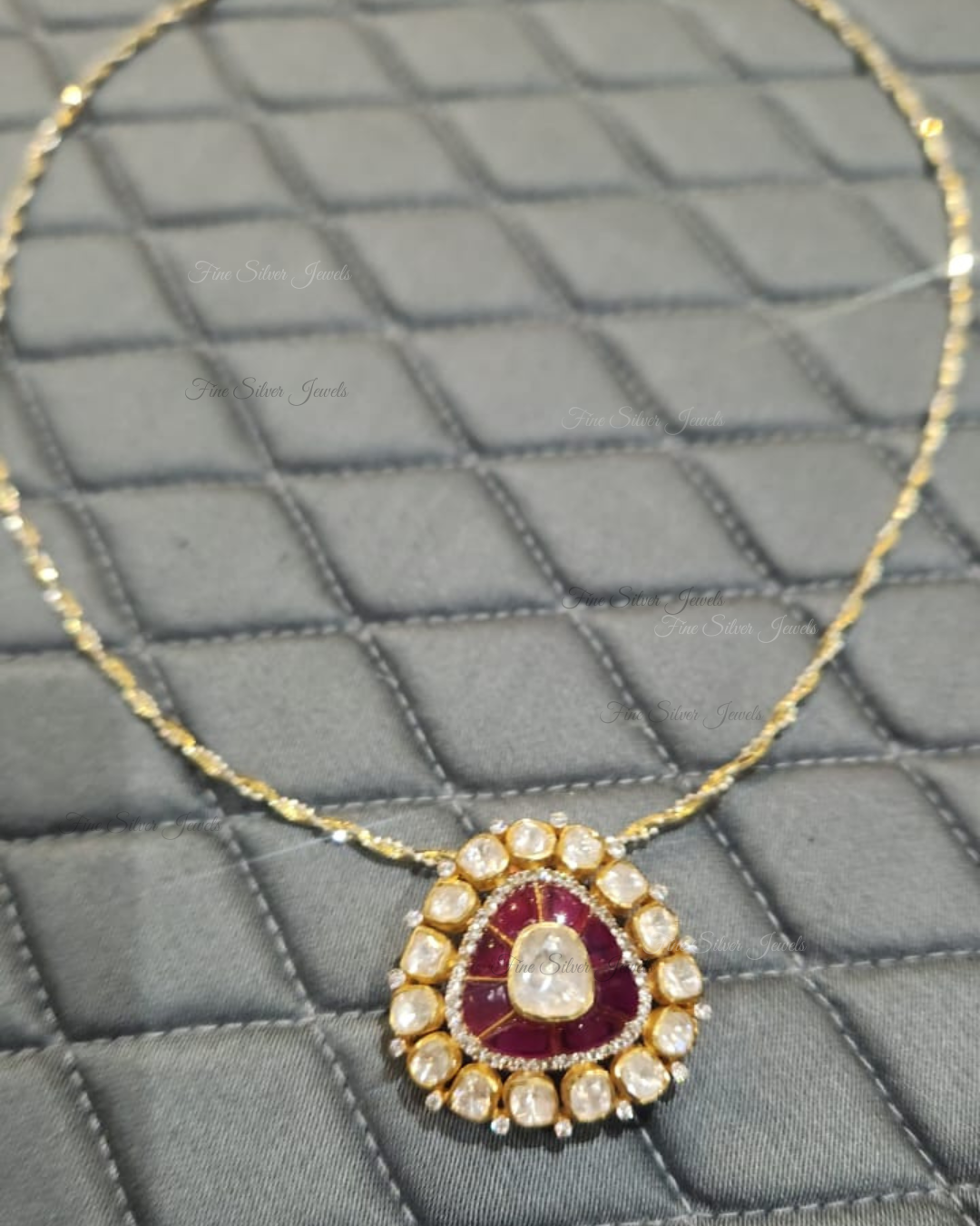 925 Silver Zunair Ruby Polki Pendant