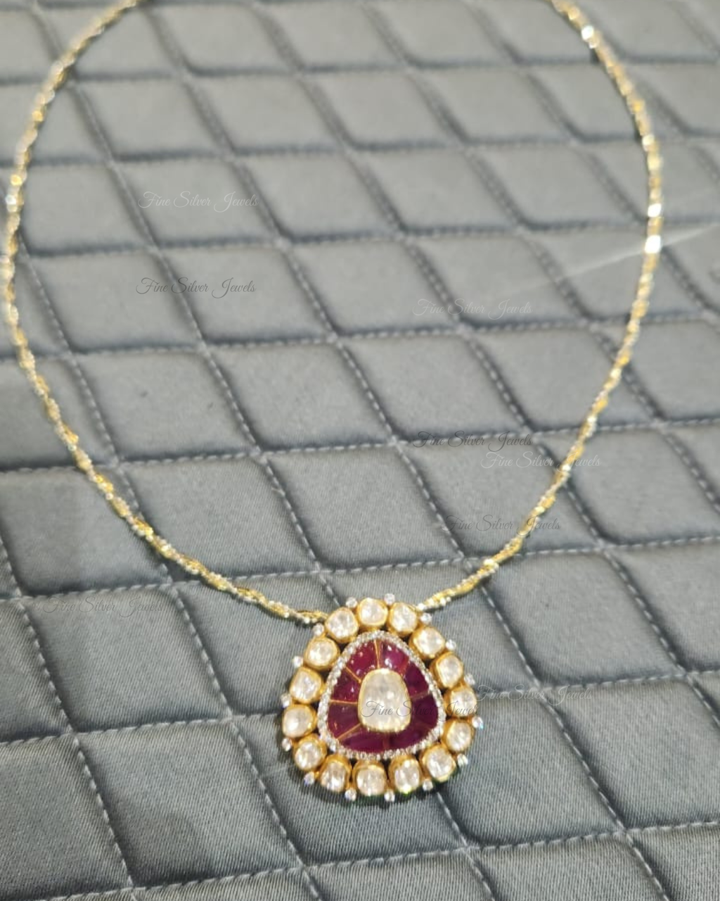 925 Silver Zunair Ruby Polki Pendant