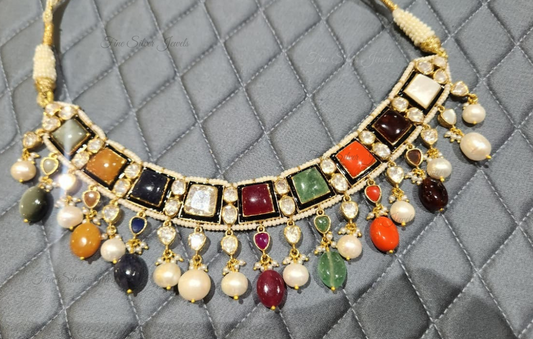 925 Silver Dharvi Navratan Necklace