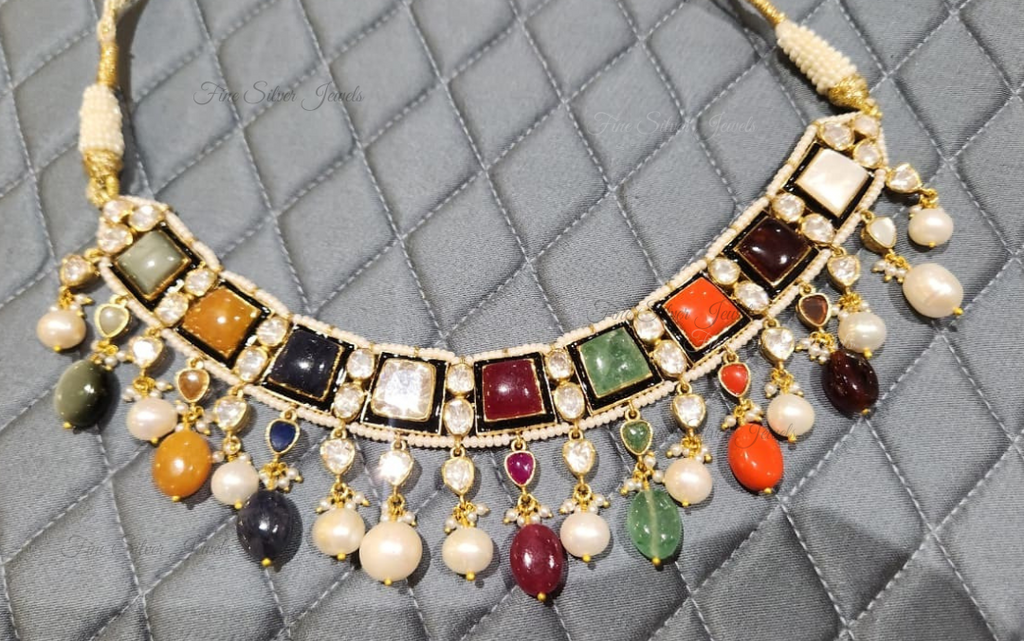 925 Silver Dharvi Navratan Necklace