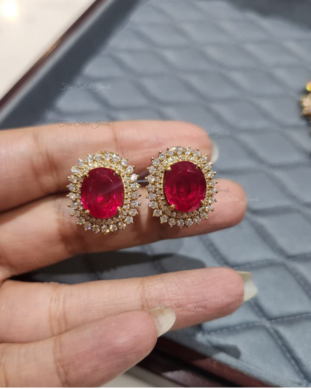 925 Silver Ruby Pendant Set