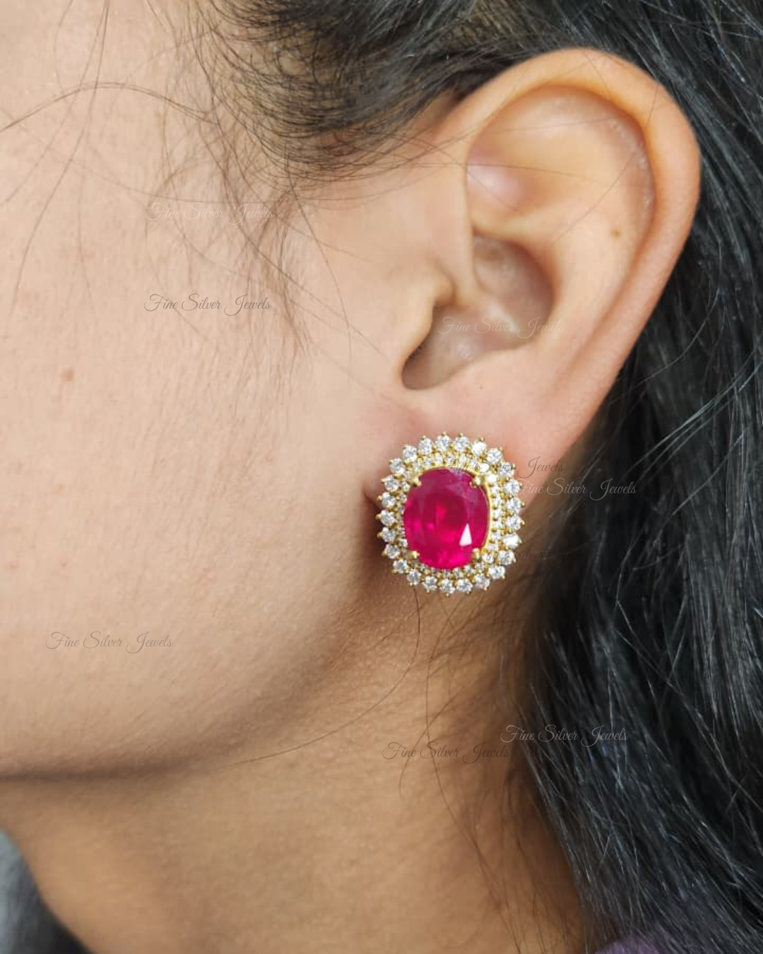 925 Silver Ruby Stud Earrings