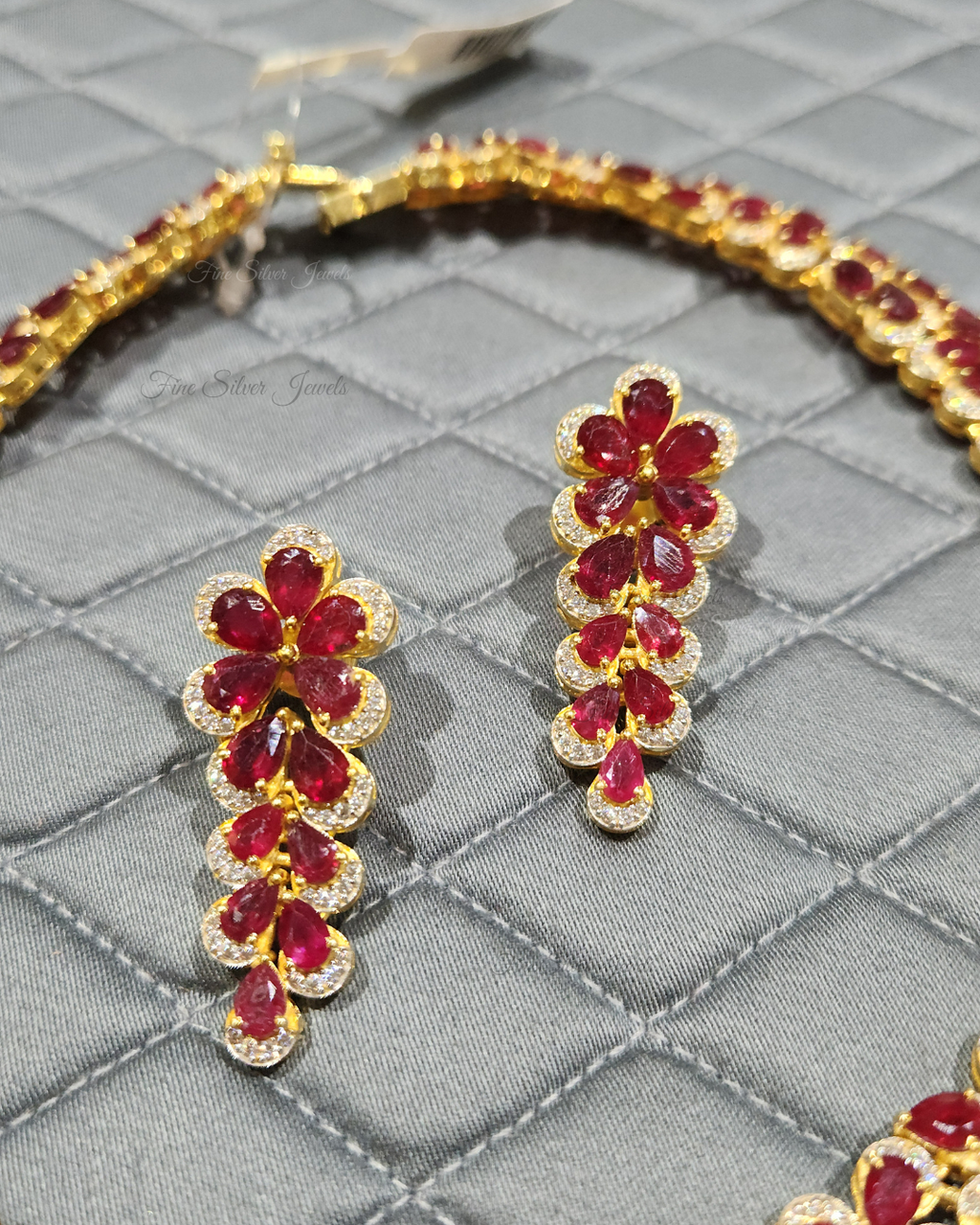 925 Silver Ruby Love Necklace Set