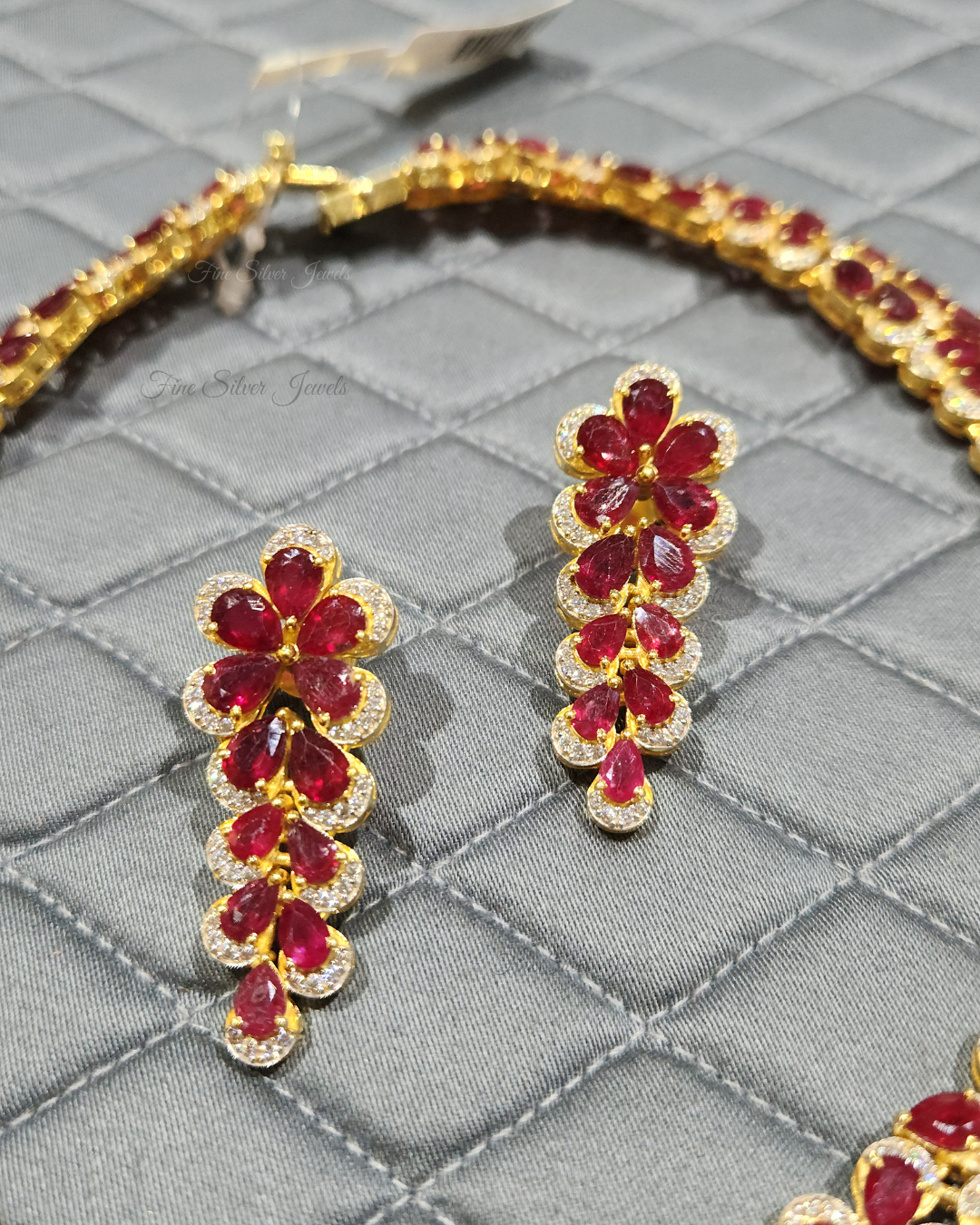 925 Silver Ruby Love Necklace Set