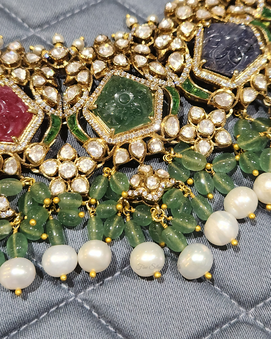 925 Silver Adira Navratan Necklace Set
