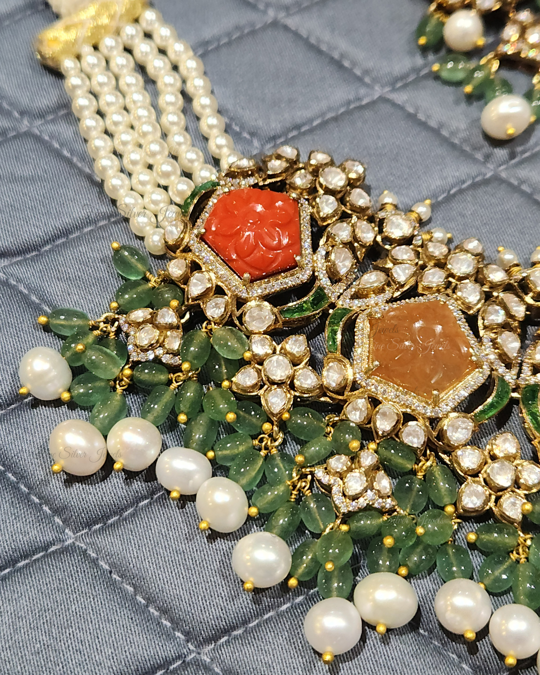 925 Silver Adira Navratan Necklace Set