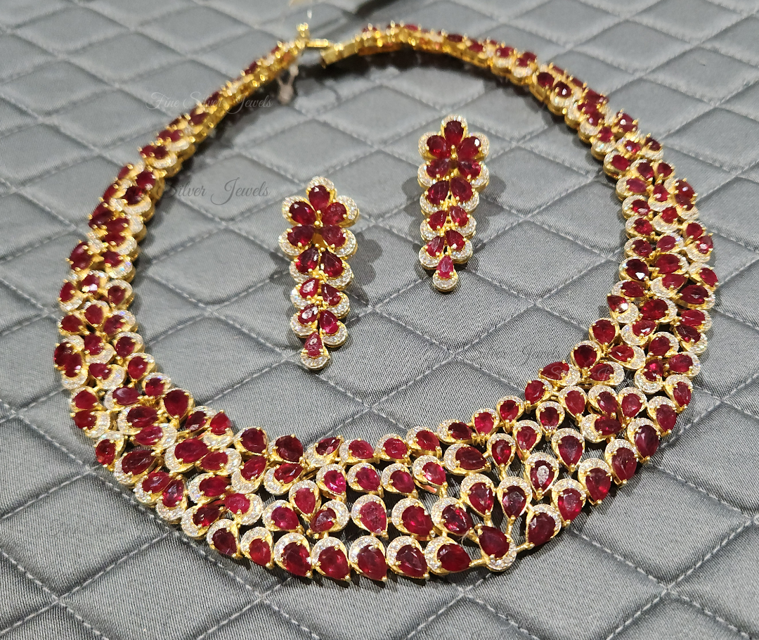 925 Silver Ruby Love Necklace Set