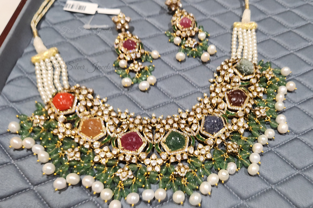 925 Silver Adira Navratan Necklace Set