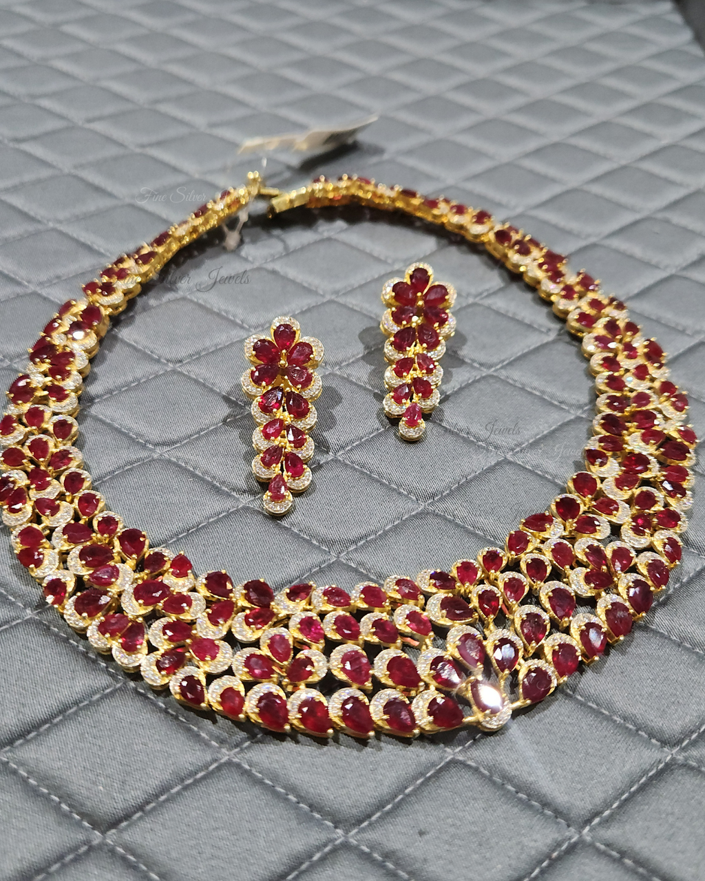 925 Silver Ruby Love Necklace Set