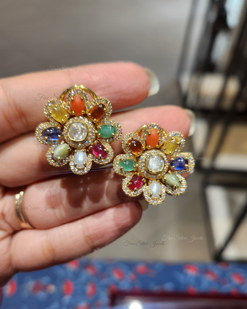 925 Silver Shagun Navratan Earring