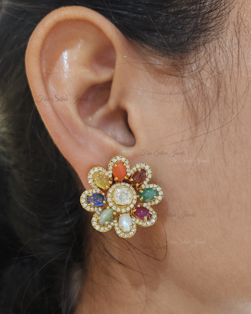 925 Silver Shagun Navratan Earring