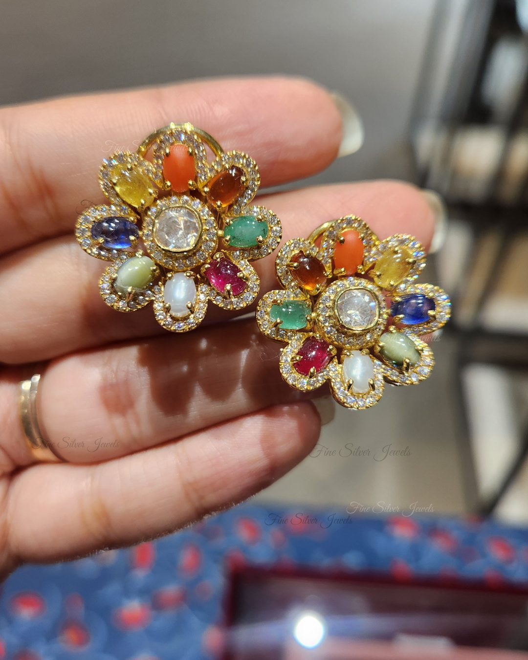 925 Silver Shagun Navratan Earring