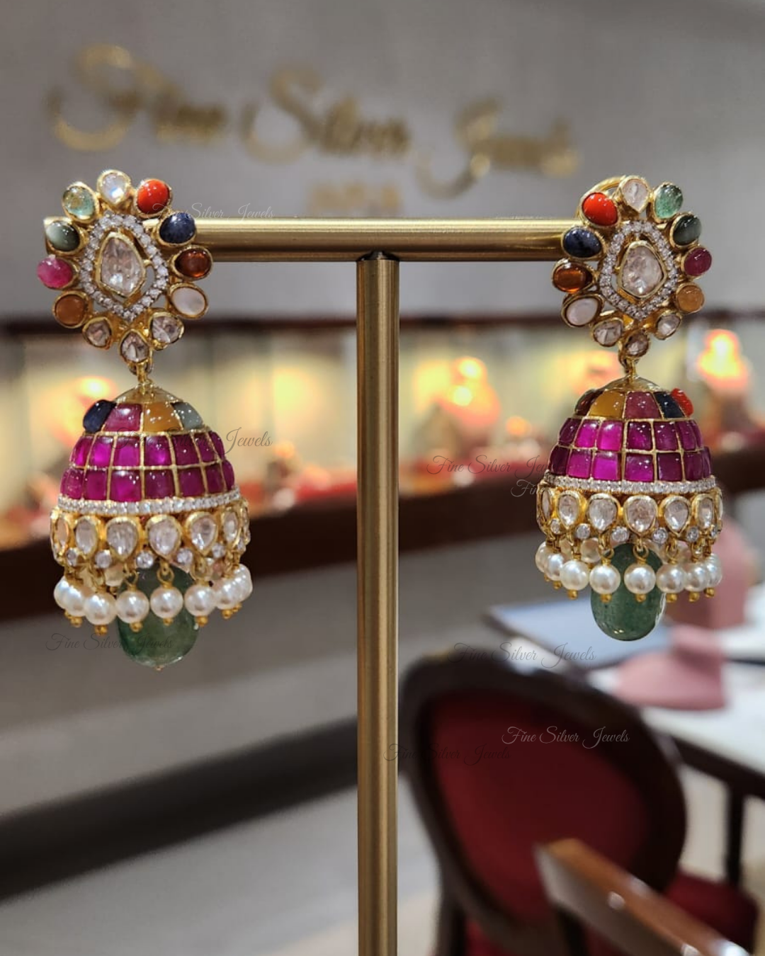 925 Silver Gaurika Navratan Jhumka