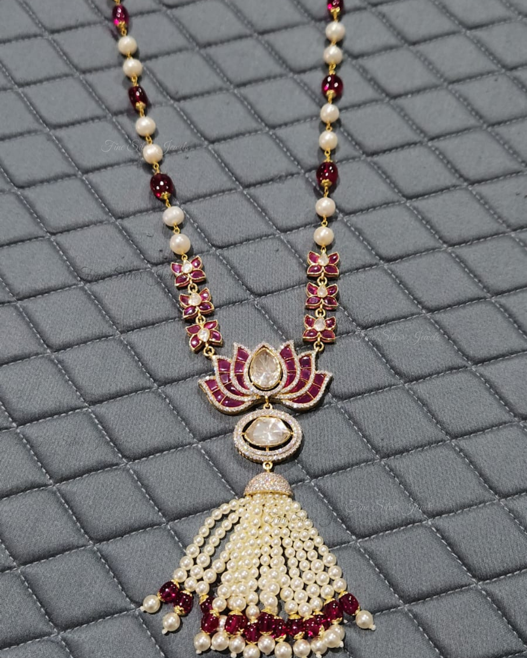 925 Silver Lotus Polki Necklace