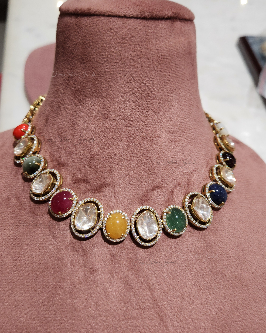 925 Silver Niyati Navratan Necklace Set