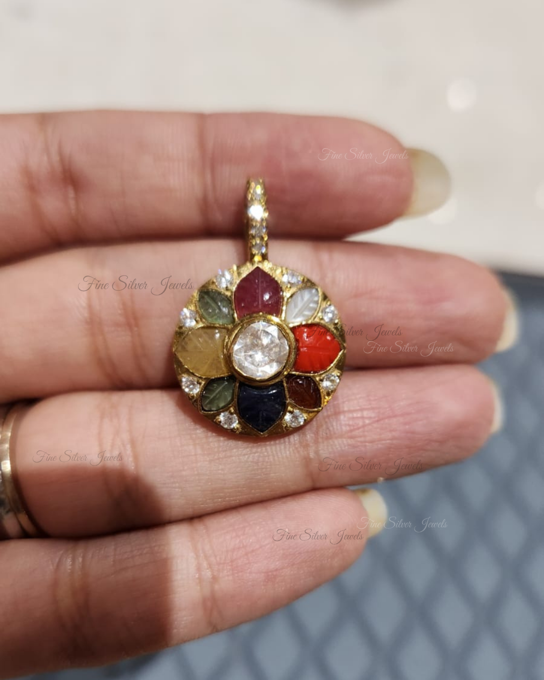 925 Silver Yogini Navratan Pendant