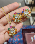 925 Silver Prachi Navratan Pendant Set