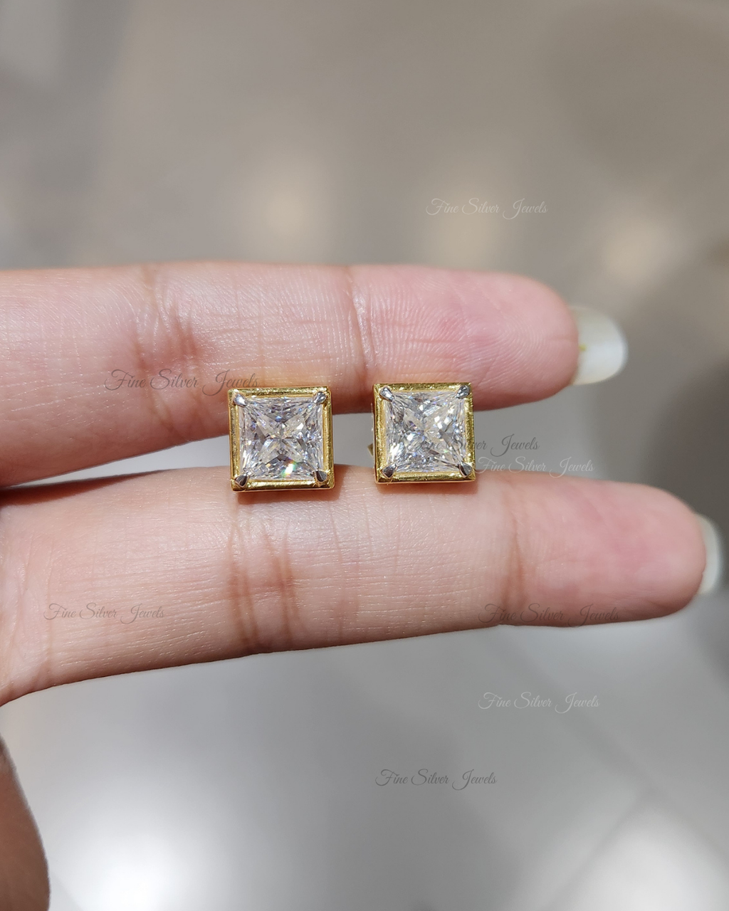 925 Silver Square 3.5ct Gra Moissanite Earring
