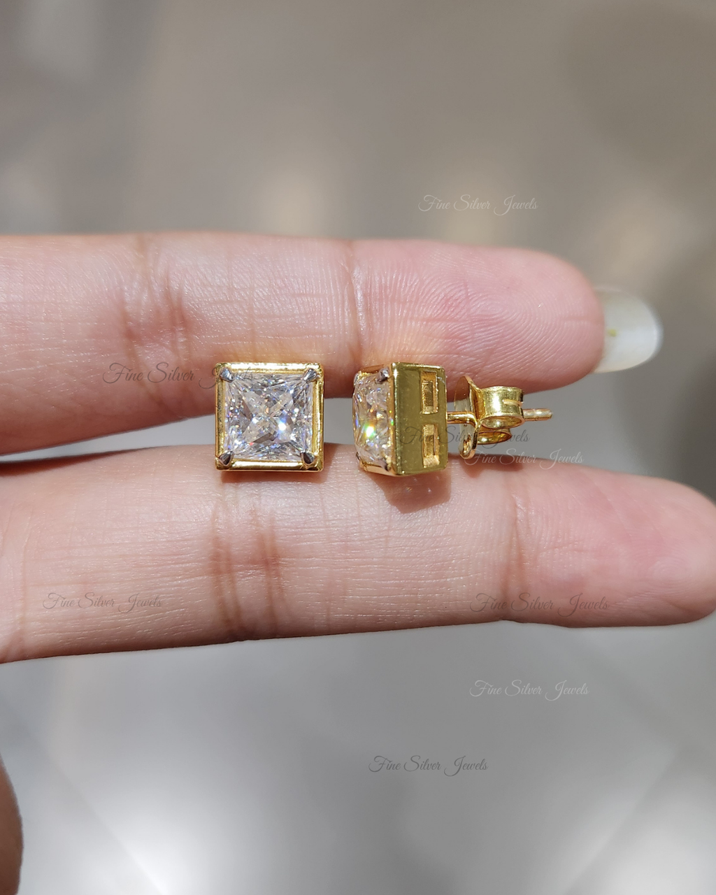 925 Silver Square 3.5ct Gra Moissanite Earring