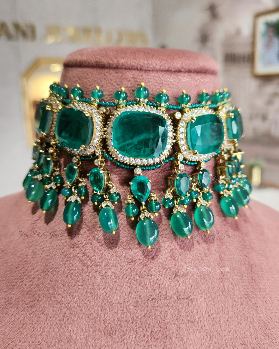 925 Silver Green Doublet Necklace