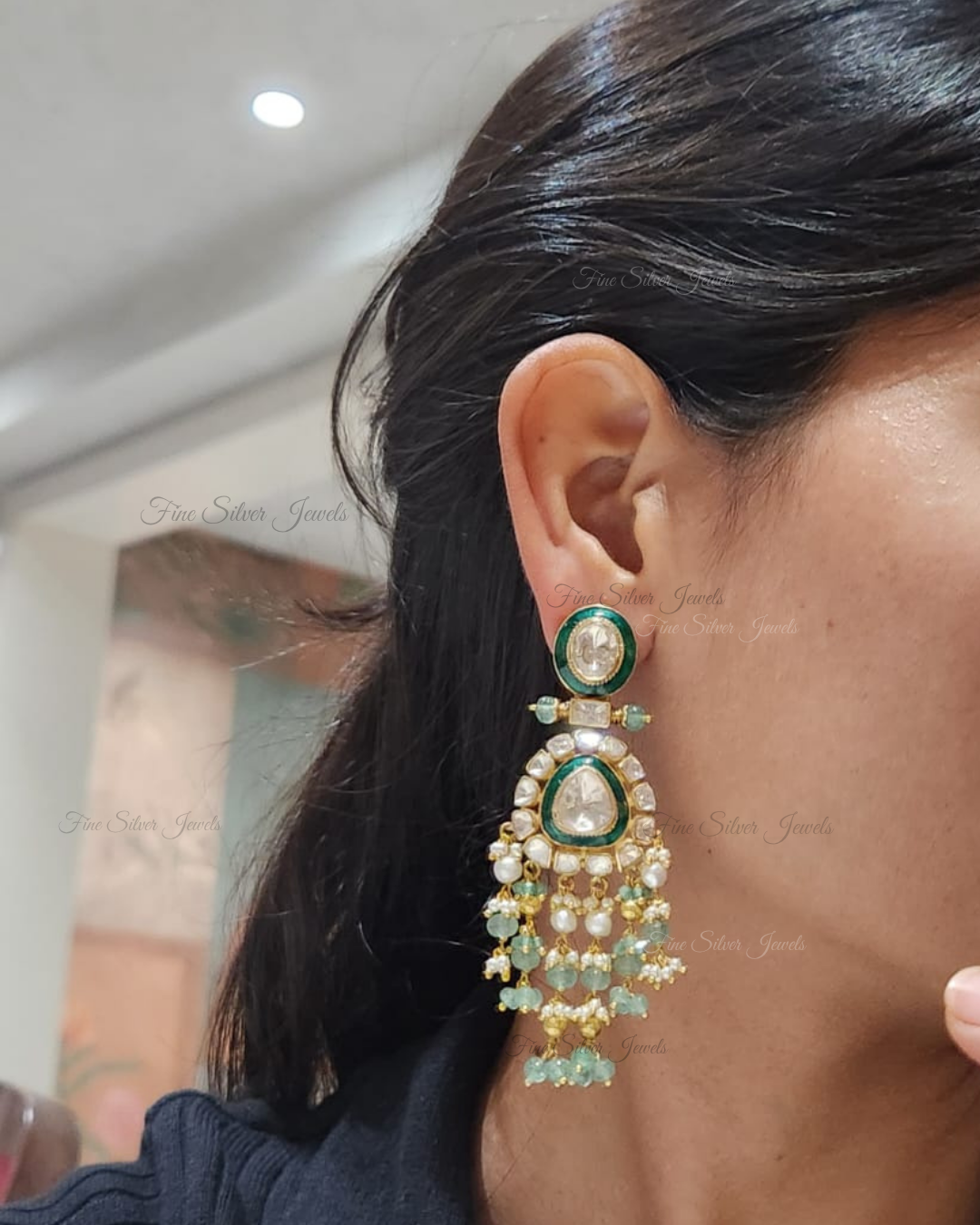 925 Silver Sri Polki Earring