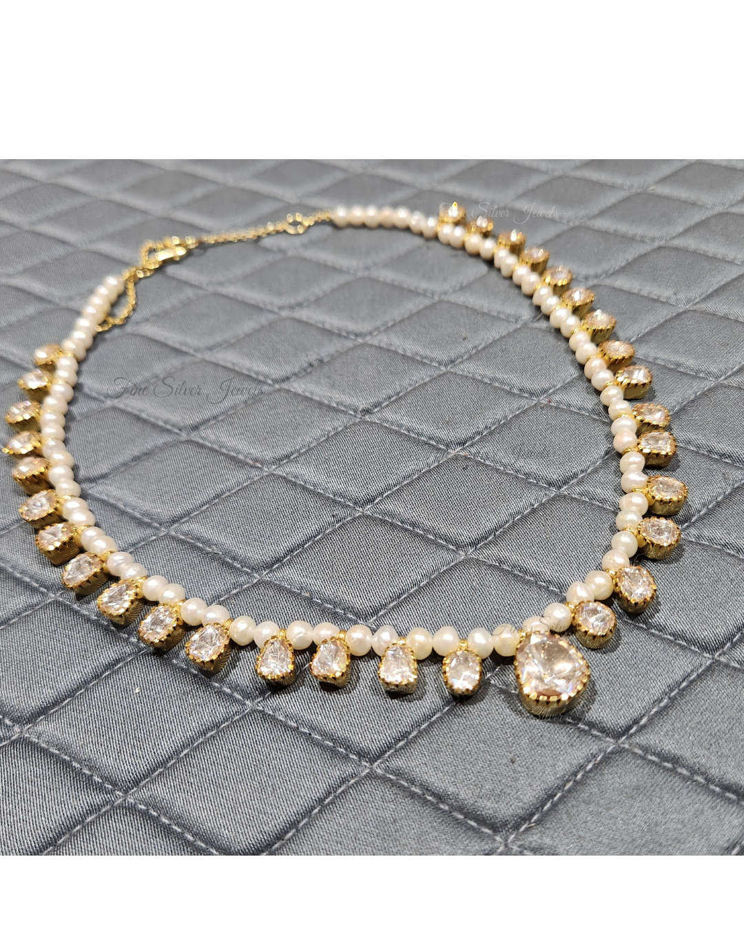 925 Silver Pearl Polki Necklace