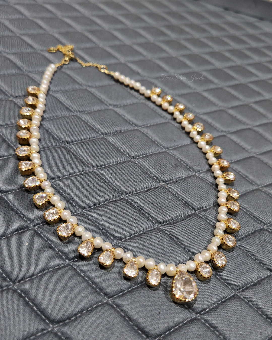 925 Silver Pearl Polki Necklace