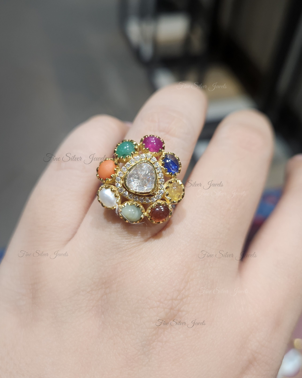 925 Silver Prachi Navratan Ring