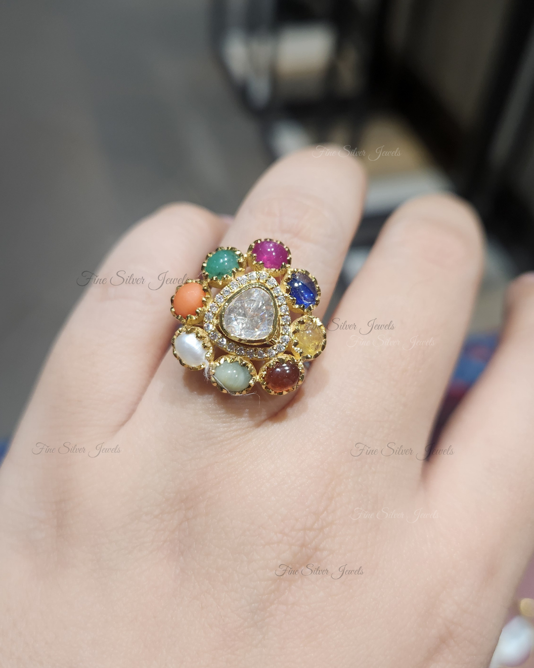 925 Silver Prachi Navratan Ring