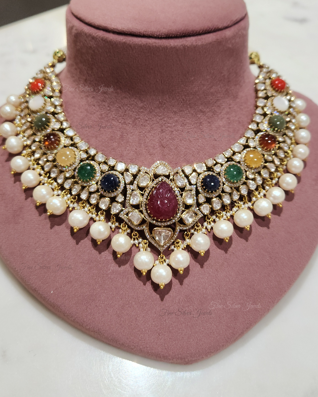 925 Silver Pavitra Navratan Necklace Set