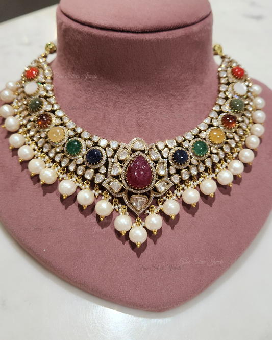 925 Silver Pavitra Navratan Necklace