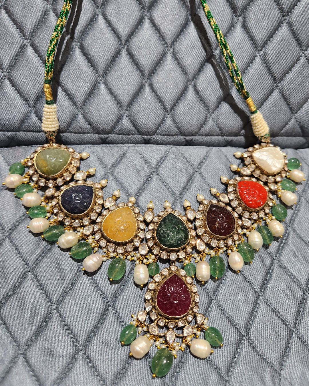 925 Silver Godavari Navratan Necklace Set