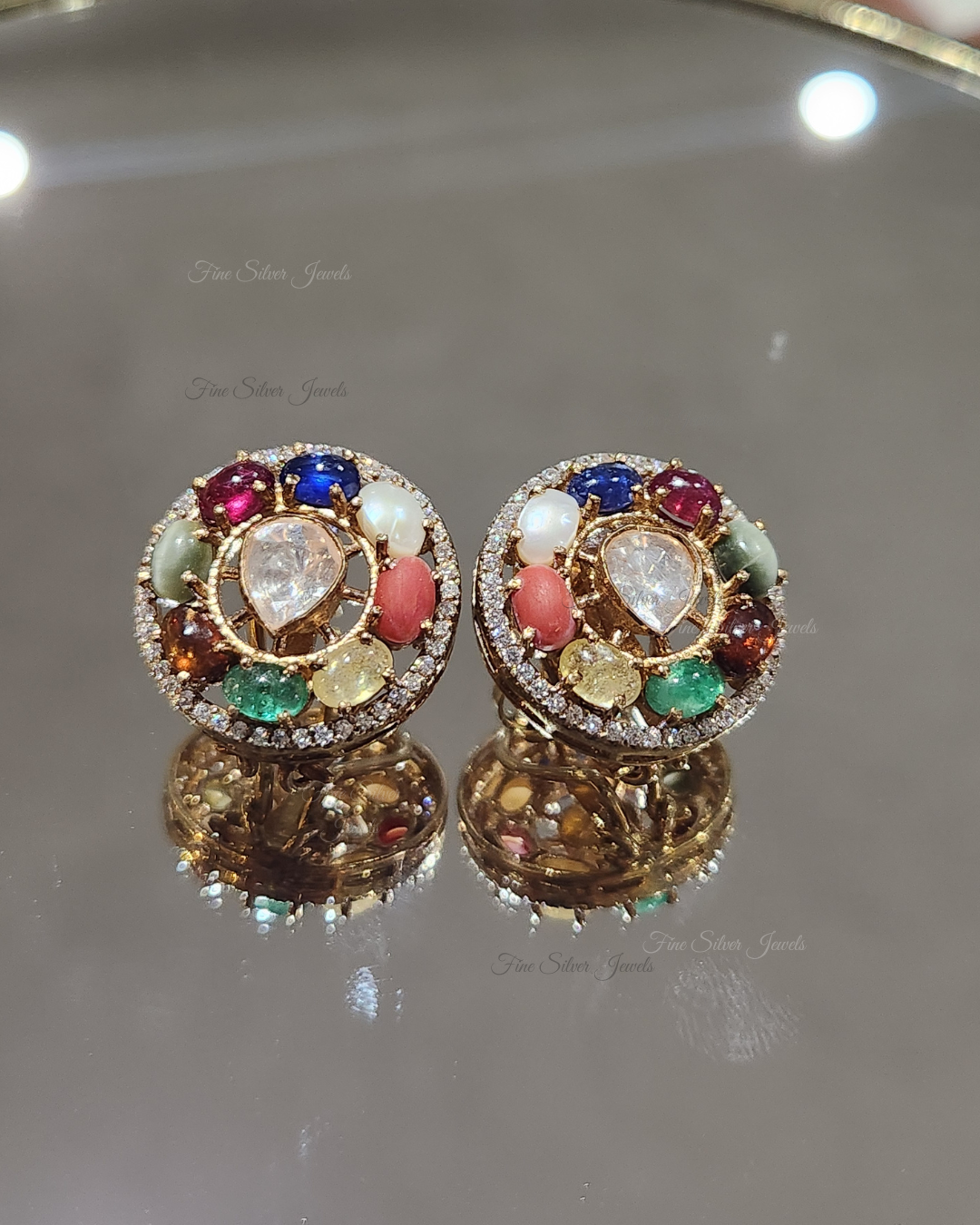925 Silver Jaya Navratan Earring